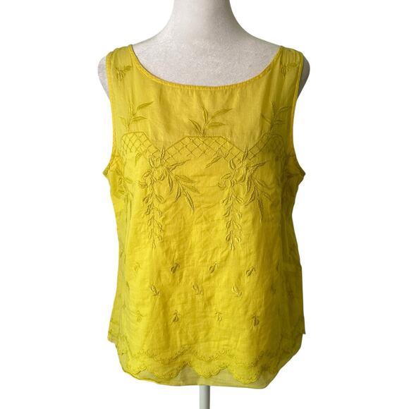 Moulinette Soeurs Anthropologie yellow cotton embroidered tank top size 6 - Picture 1 of 11